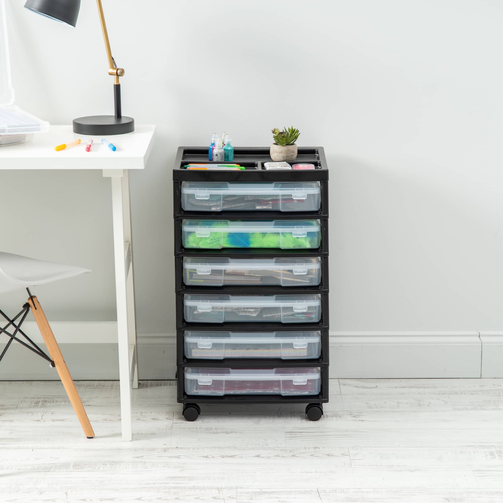 Iris® 6 Case Black Rolling Scrapbook Cart